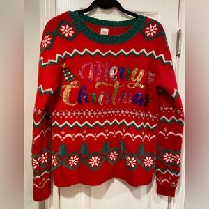 Holiday Time Size S Merry Christmas Embellished Sequin Crew Neck Ugly Sweater